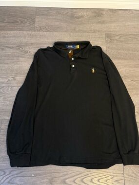 Polo by Ralph Lauren Black Long-Sleeve Polo with Gold Pony